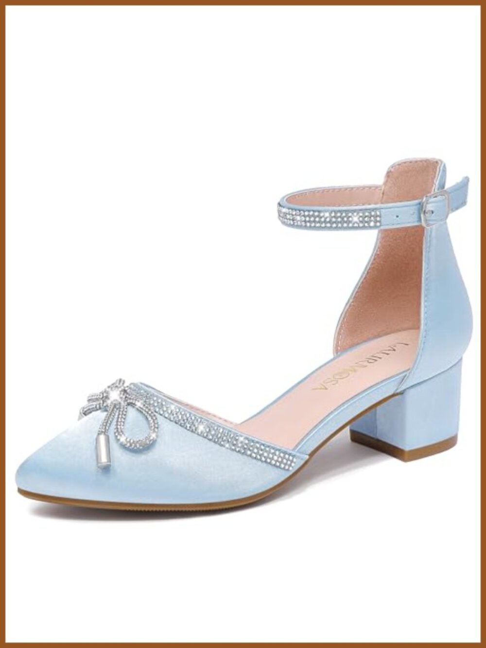 Girls Pointed Toe Block Heel Ankle Strap Dress Sandals Bow Knot Shimmer Pumps